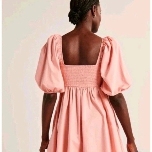 Abercrombie & Fitch Pink Emerson Poplin Puff Sleeve Babydoll Mini Dress Sz Sm - Picture 3 of 9